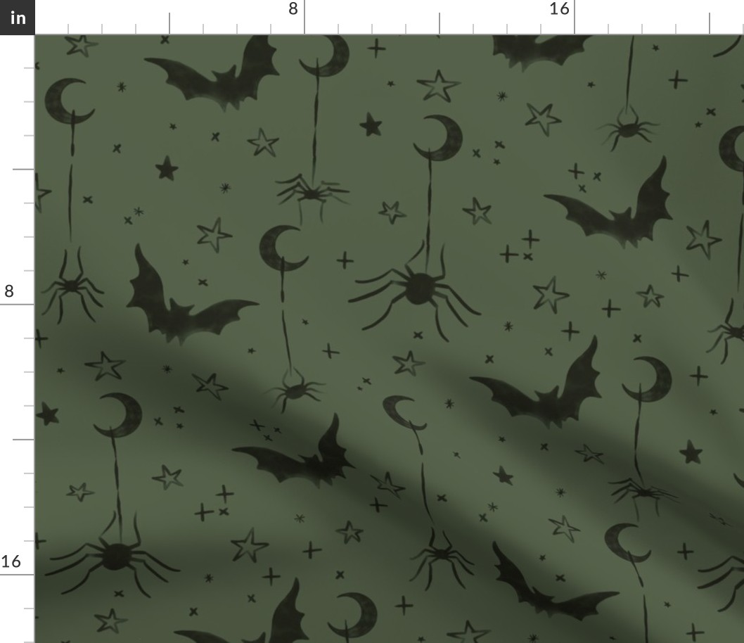 halloween bats flying in the sky charcoal on green