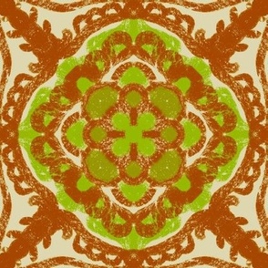 Verde & Brandy Tile Essence: Spanish-Inspired Vintage Pattern, Medium 