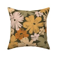 (large) halloween fall october floral cream on dark olive