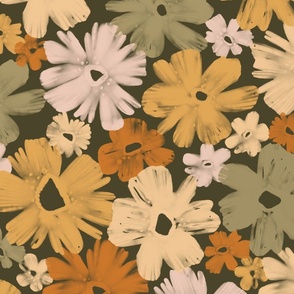 (large) halloween fall october floral cream on dark olive