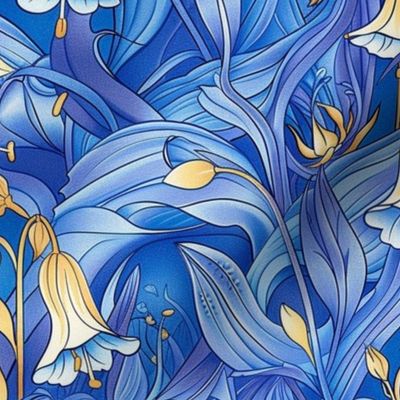 art nouveau bluebells in blue and gold