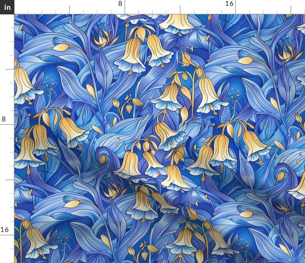 art nouveau bluebells in blue and gold