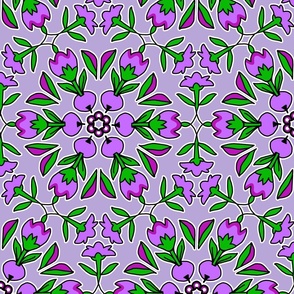 Folk Art Tulips and Radishes Hexagon Purples and Green