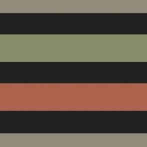 Warm Minimalist Red Clay, Green, and Taupe Horizontal 1. 5 Inch Stripes