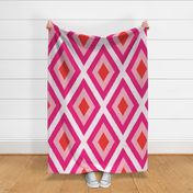 (L) Ikat Diamonds - Pink and Coral Geometric Design  V1