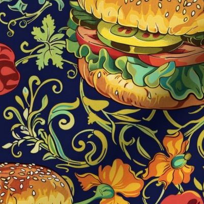 art nouveau burger damask botanical