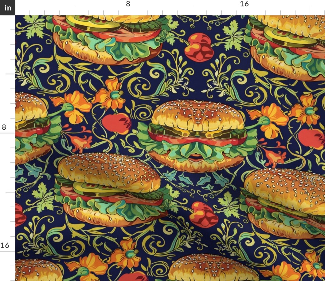 art nouveau burger damask botanical