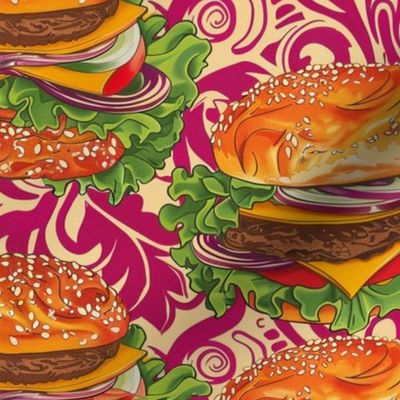 art nouveau burgers in scarlet purple