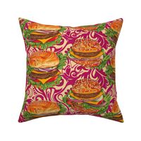 art nouveau burgers in scarlet purple