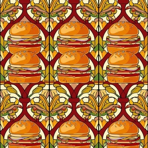 art nouveau hamburger panels and fries