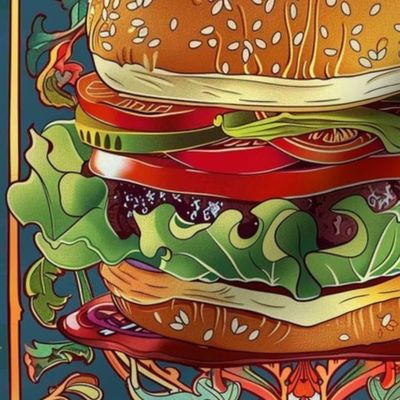 art nouveau retro burger panels