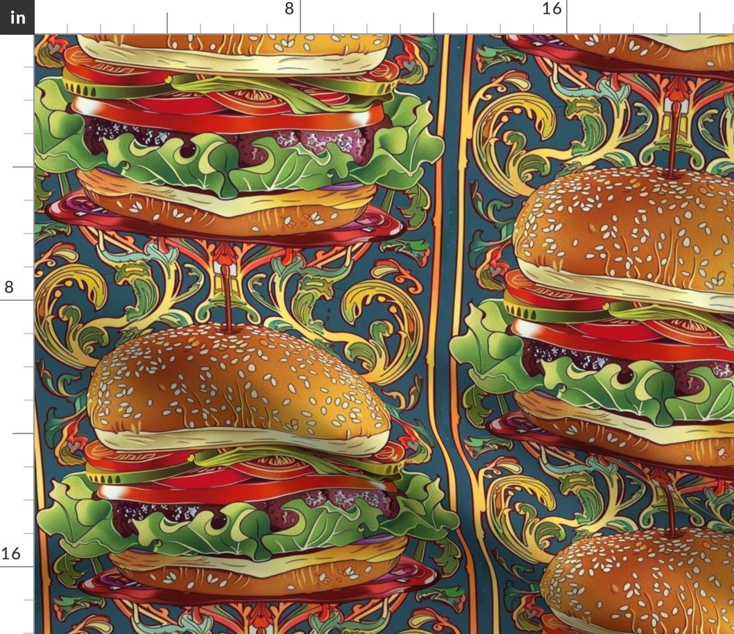 art nouveau retro burger panels
