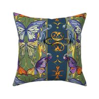 art nouveau butterfly panels in purple blue and green