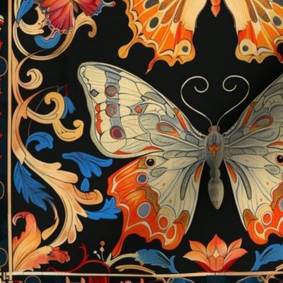 art nouveau butterfly tiles in orange gold and red 