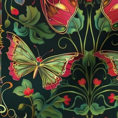 green and art nouveau butterfly botanical