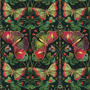 green and art nouveau butterfly botanical