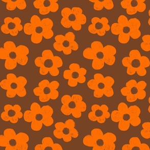 Orange Flowers on Brown