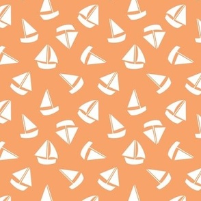 s3.5 x 3.8 White Sailboats tossed on orange