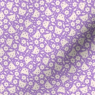 ditsy kitty small cute cat kitten face tiny garden floral two color violet purple blender coordinate simple flower hand drawn child bedding fun accessories