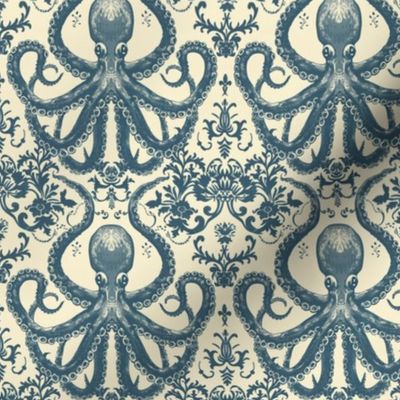 Vintage Maritime Majesty: Octopus Damask Pattern
