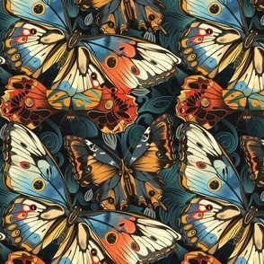 art nouveau butterfly in blue orange and gold