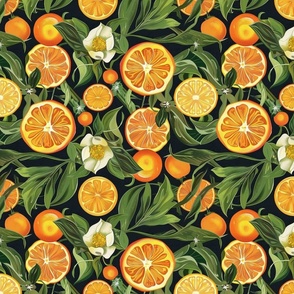 citrus fruit in orange gold and green