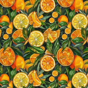art nouveau orange grove in gold and green