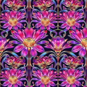 art nouveau neon daisies in purple magenta and gold