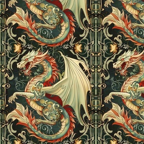 art nouveau dragon in white and green