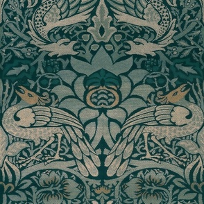 PEACOCK AND DRAGON IN VINTAGE ORIGINAL GREEN - Large