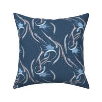 Large Sky Dragons on Navy Blue