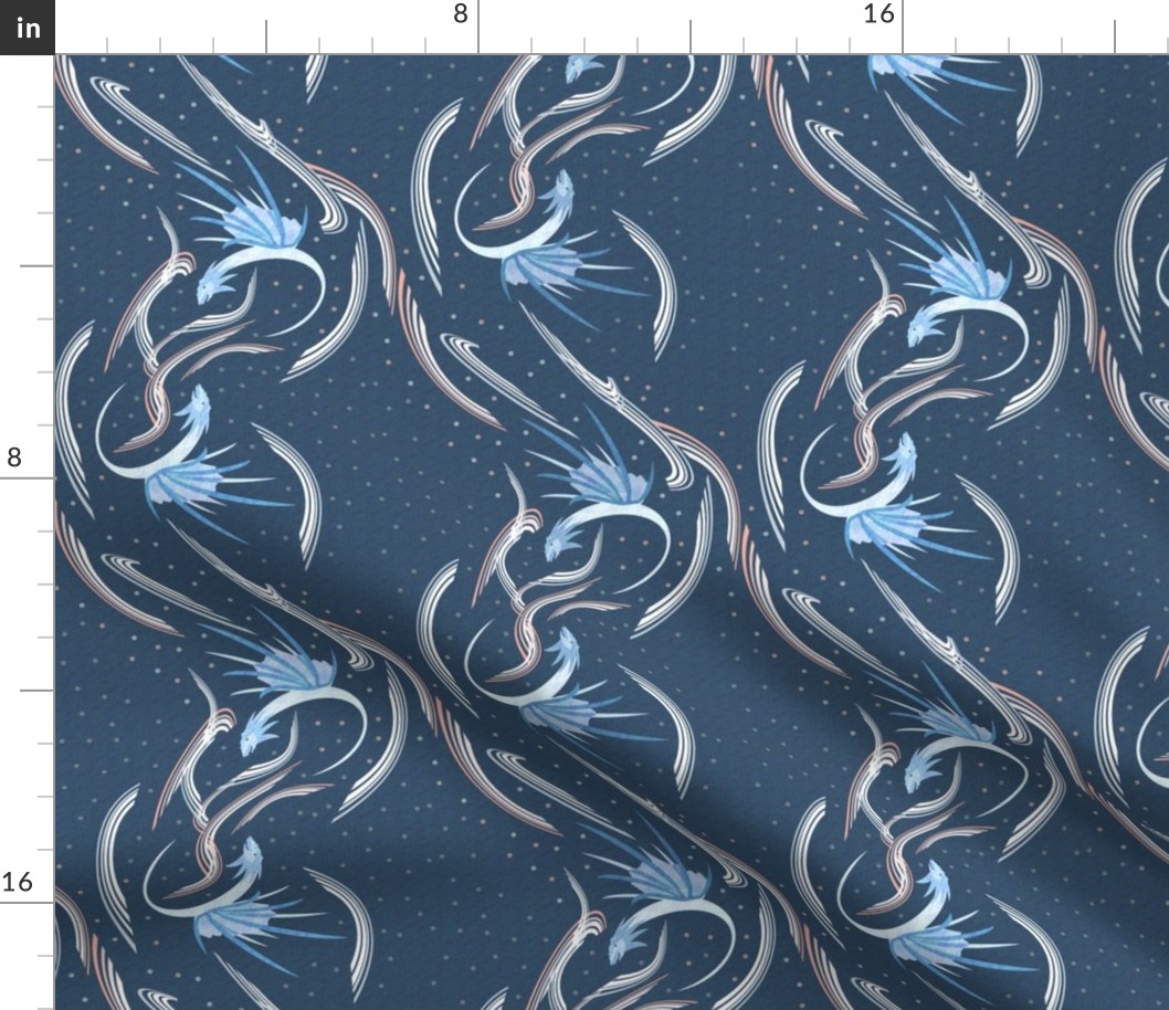 Large Sky Dragons on Navy Blue