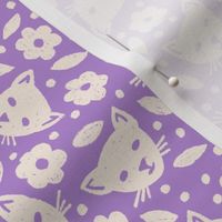 ditsy kitty cute cat kitten face tiny garden floral two color violet purple blender coordinate simple flower hand drawn child bedding fun accessories