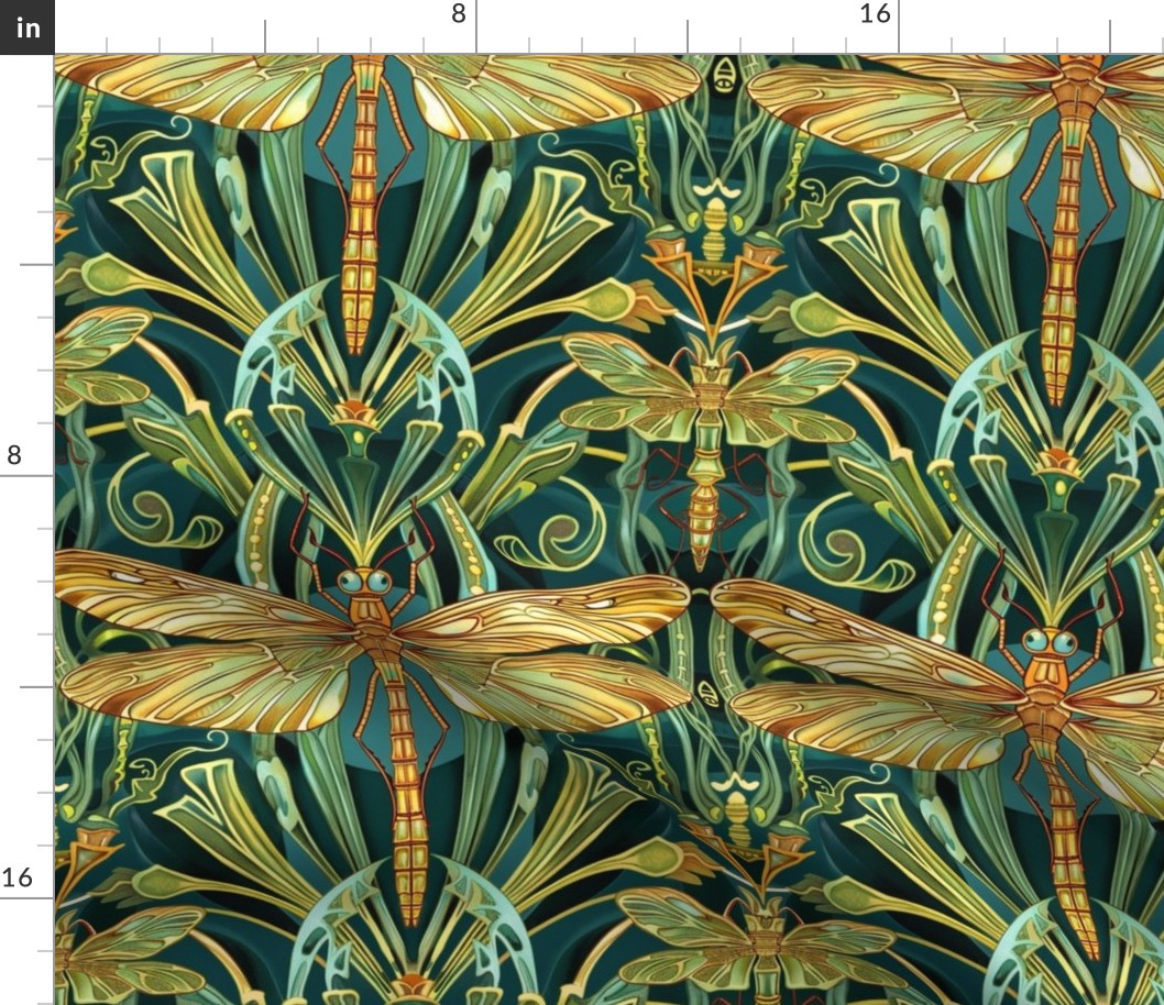 art nouveau green and gold botanical