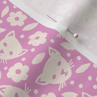 ditsy kitty cute cat kitten face tiny garden floral two color magenta pink blender coordinate simple flower hand drawn child bedding fun accessories