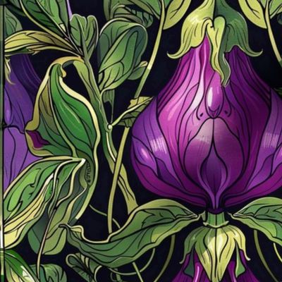 art nouveau purple and green eggplant botanical