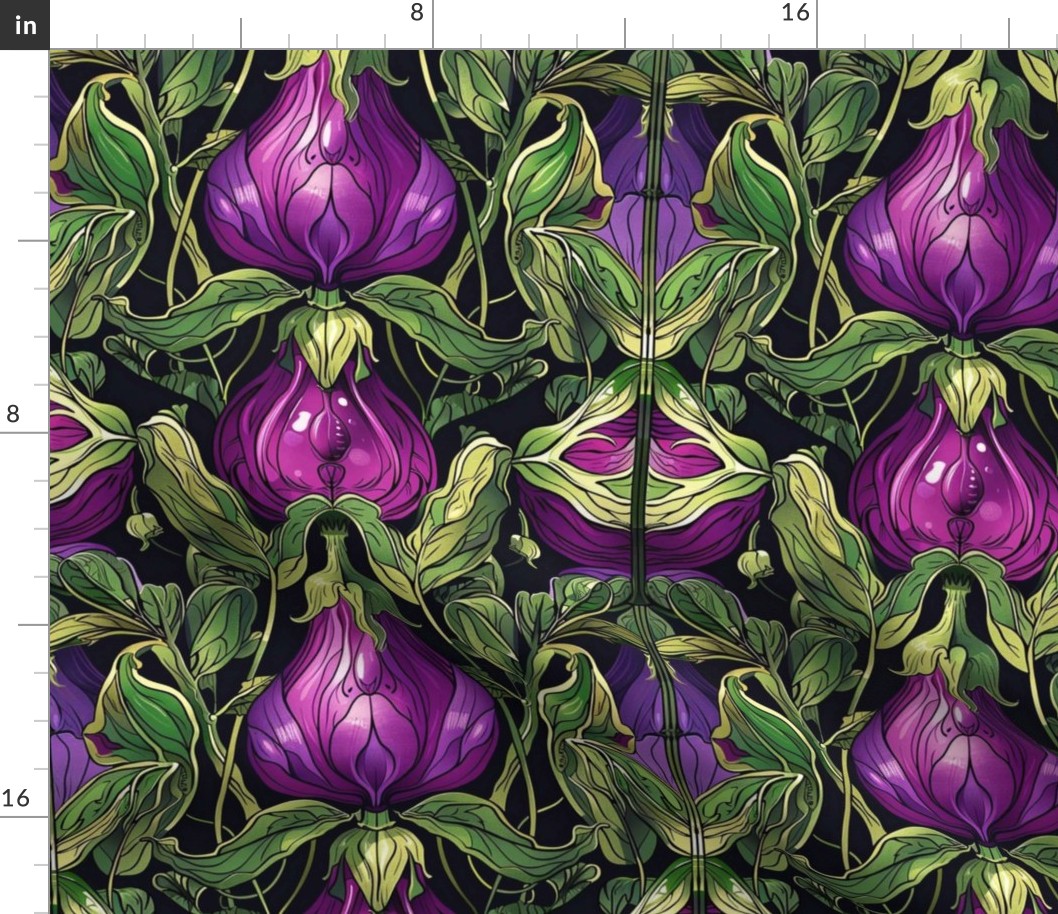 art nouveau purple and green eggplant botanical