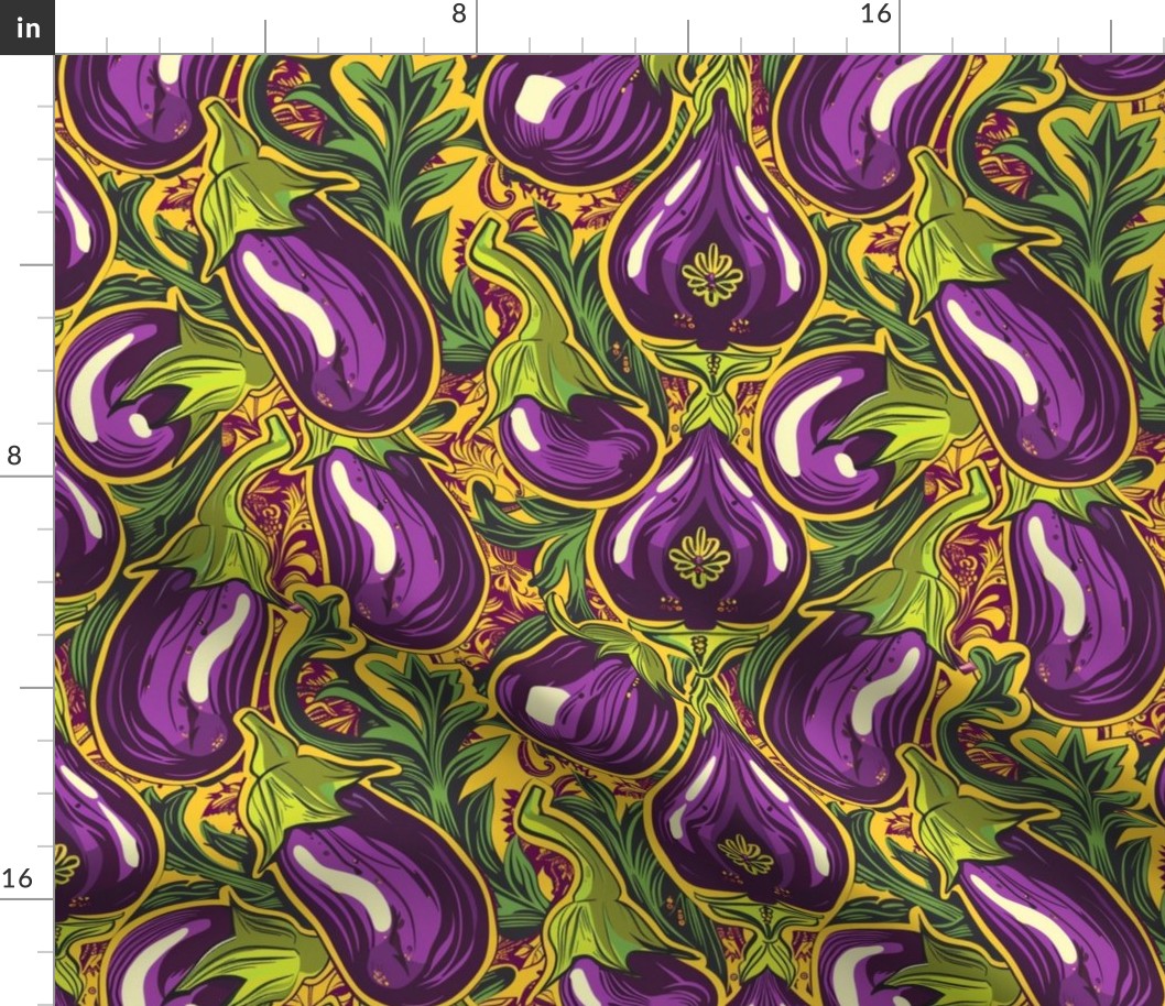 art nouveau gold green and purple eggplant