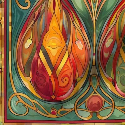art nouveau orange red easter egg with green