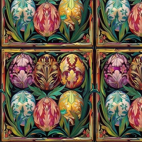 art nouveau botanical easter eggs in purple blue and yellow gold