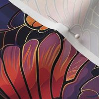 brilliant art nouveau fans of orange red and purple