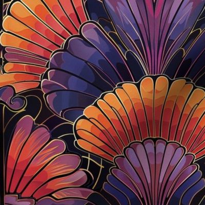 brilliant art nouveau fans of orange red and purple