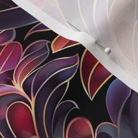 art  nouveau feather fans in pink purple and orange red