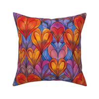 art nouveau orange red and purple valentine hearts
