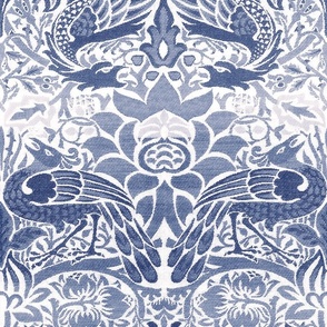 PEACOCK AND DRAGON IN FADED INDIGO - Large