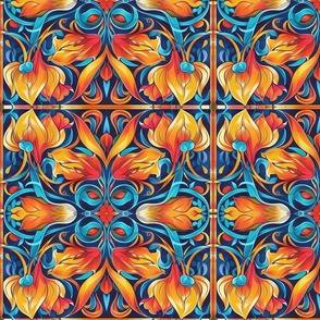 art nouveau flame flowers