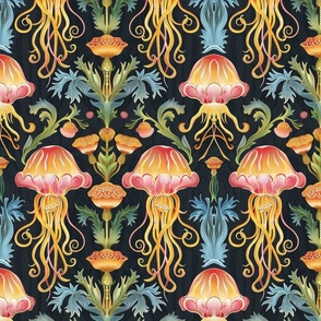 orange peach and blue art nouveau jellyfish dreams