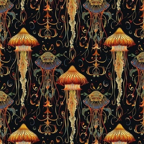 art nouveau jellyfish elegance in black and orange peach