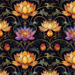 art nouveau golden lotus floral botanical