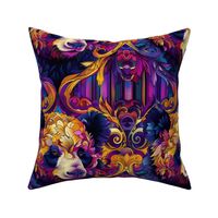 art nouveau gold peacock panda in shades of purple